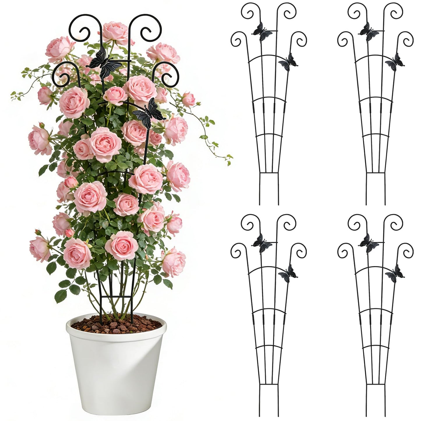 Trellis for Climbing Plants Indoor 4 Pack 30 Inch,Rustproof Metal Garden Trellis for Potted Plants,Sturdy Houseplant Support Indoor Outdoor for Ivy Pothos Monstera Hoya Flower Vine ﻿ ﻿ ﻿ ﻿