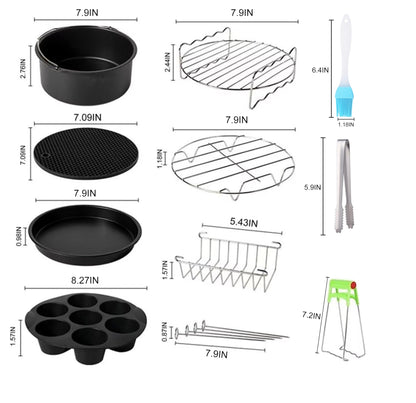 Air Fryer Accessories Set Fit for Gowise Gourmia Cozyna Ninja,Fit All 2.3qt-3.2qt Air Fryer,Kits with Skewers Silicone Mat,Pizza Pan,Cake Barrel,Non-Stick,Dishwasher Safe,Universal,6 Inch 10pcs,Black