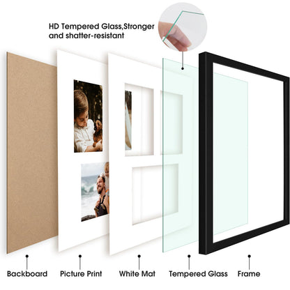 Golden State Art, 11x14 Black Wood Picture Frame - White Mat for 5x7 and 4x6 Photos - Real Glass, Sawtooth Hanger, Swivel Tabs - Wall Mounting - Great for Posters, Weddings, and Engagements