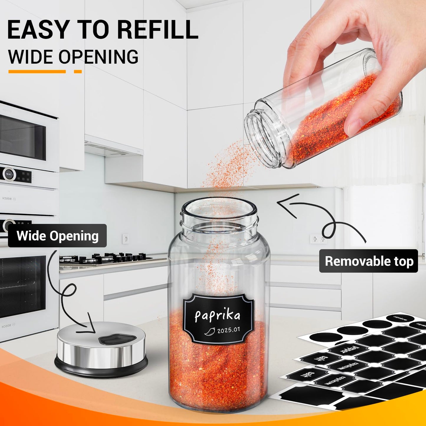 Segarty Spice Jars, 6 Pack 3 oz Spice Bottles with Shaker Lids, Glass Empty Storage Containers with Adjustable Stainless Steel Flow Top for Your Regularly Used Spices