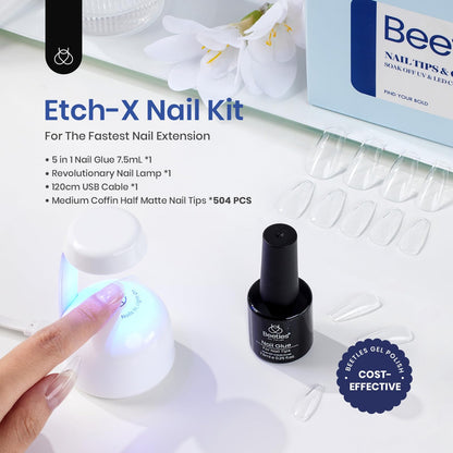 Beetles Gel Nail Extension Kit Almond Shape, Easy 9 in 1 Glue Uv Led Set Etch X Nail Tips Short Almond Half Matte Tips, Gift for Women & Girls, 504 pcs