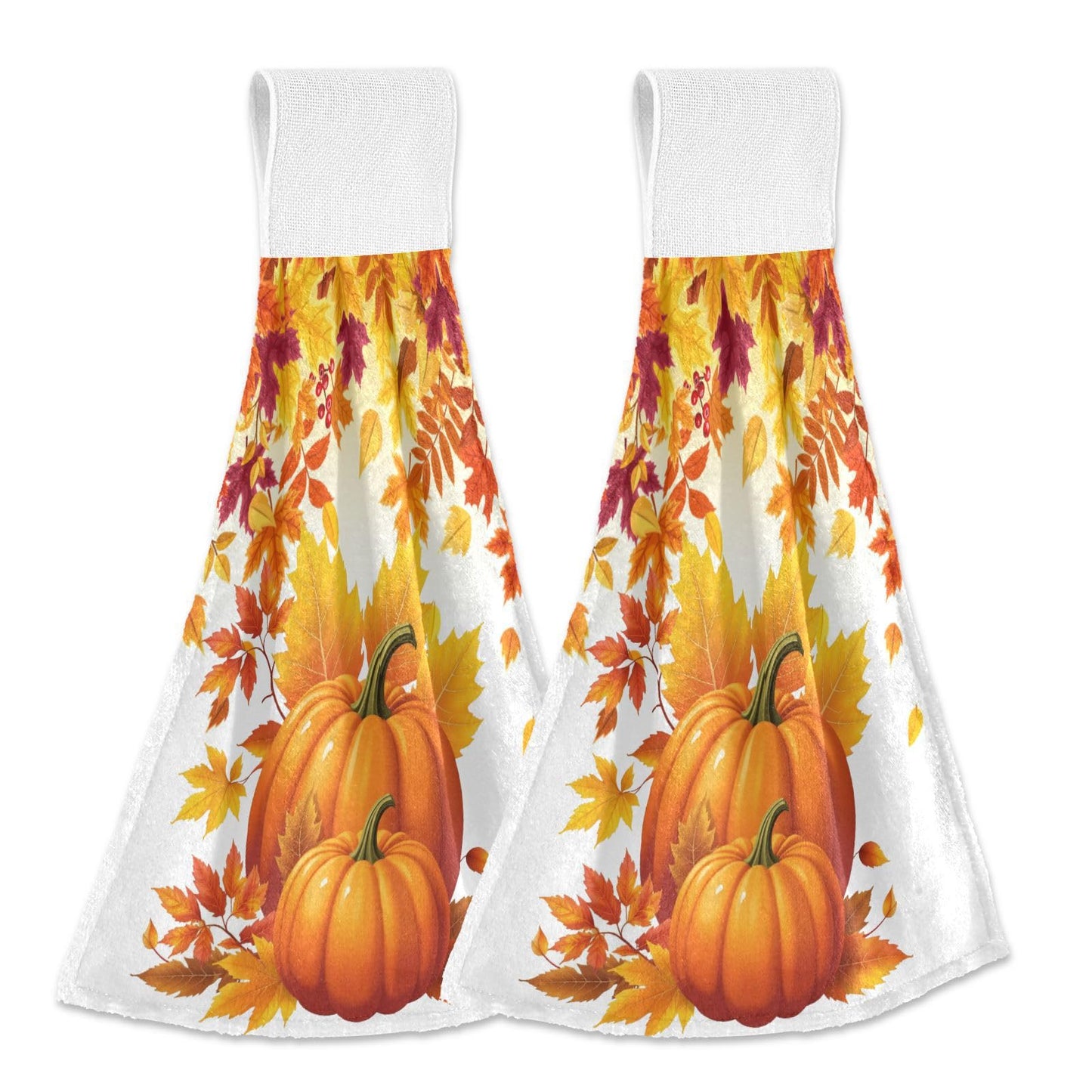 Boccsty Fall Yellow Pumpkins Hanging Kitchen Towels 2 Pieces Autumn Leaves Dish Tie Towels Hand Towel Tea Bar Towels for Bathroom Farmhouse Housewarming Tabletop Home