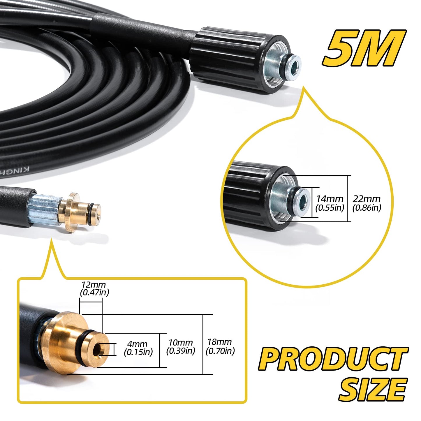 YUET 5M High Pressure Washer Replacement Hose for Kärcher K Series Washers Karcher K2, Click M22 (14mm) Female Type Plug - Old Model Quick Connector Extension Water Clean Pipe (15 Metres)