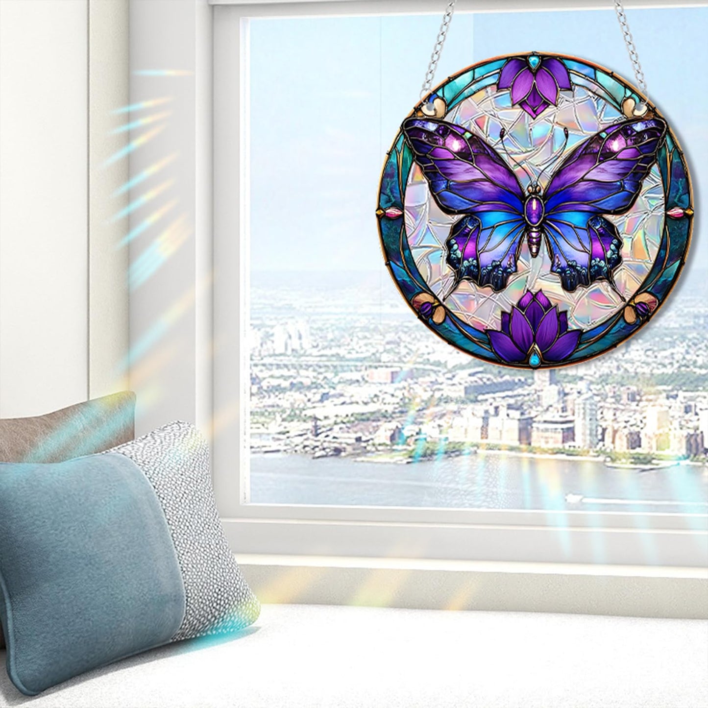 zhuoyaju Acrylic Suncatcher Window Hanging, Butterfly Sun Catcher Rainbow Indoor Window Decoration for Living Room Bedroom Summer Home Balcony Ornaments, 7.87 inches