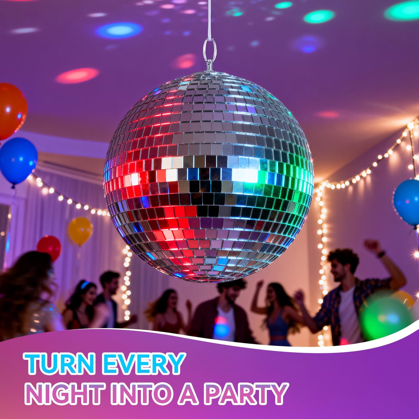 Youdepot 8-Inch Disco Ball 2-Pack – Silver Hanging Mirror Ball with String, Reflective Disco Ball Decorations for Weddings, Birthdays, Classrooms, Home, DIY, Indoor & Outdoor Events
