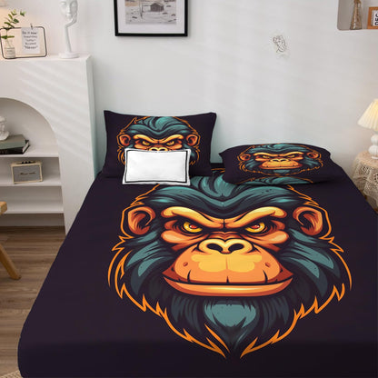 Chimpanzee Sheets Queen Size, Gorilla Bed Sheets, Patterned Bedding Sheets & Pillowcases 4 Piece Set - Soft Microfiber Deep Pocket Fitted Sheet & Flat Sheet & 2 Pillow Cases J9-&-192