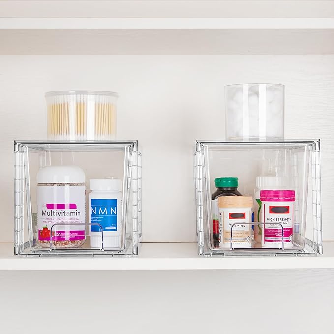 Vtopmart 4 Pack Large Stackable Storage Drawers, Easily Assemble Acrylic