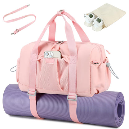 LEDAOU Small Gym Bag for Women, Mini Duffle Bag with Yoga Mat Holder Lightweight Carry On Sports Bag with Separate Shoe Pocket and Wet Pocket Duffel Bags Dance Yoga Workout Bag (Pink)