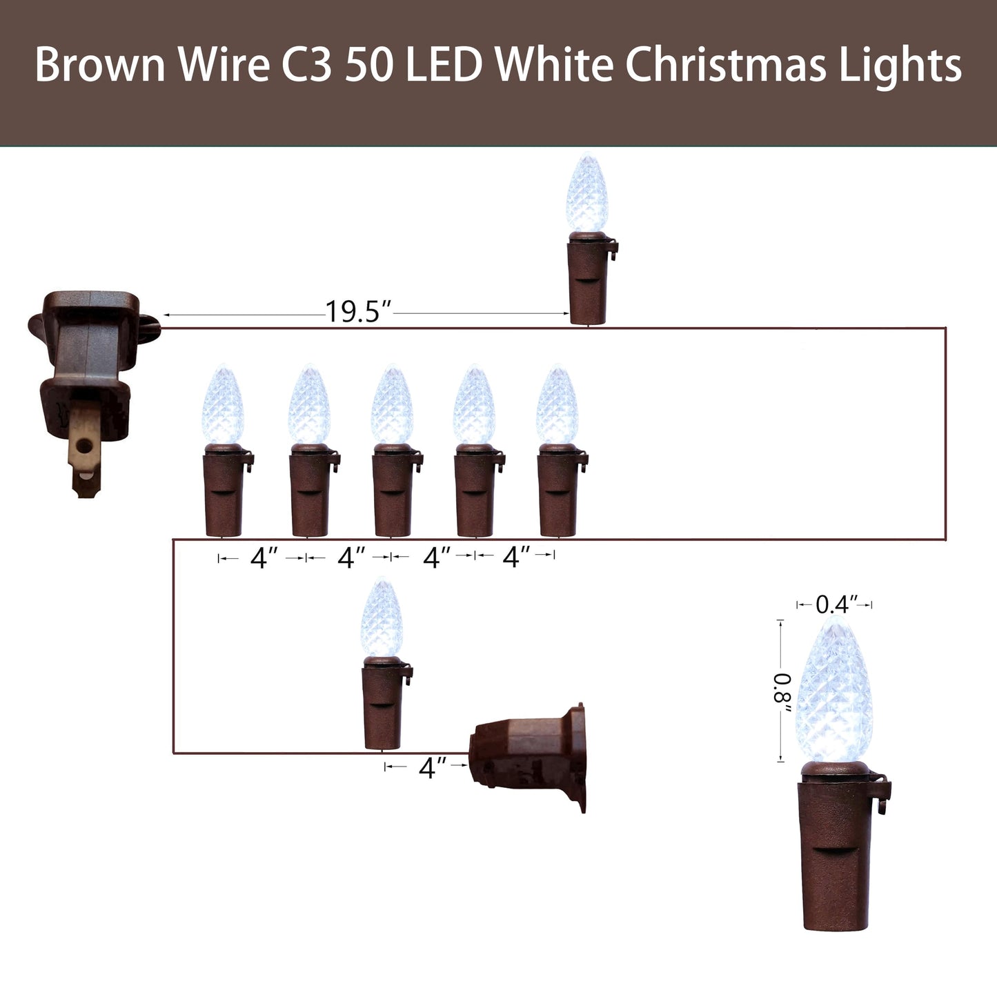 MXTCLM C3 Christmas Lights 50 LED White Strawberry 18ft Brown Wire Waterproof String Lights for Outdoor Indoor Garden Yard Home Party Christmas Tree Decorations(White)