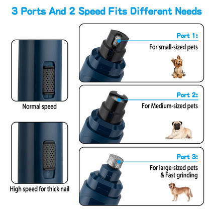 Casfuy Dog Nail Grinder Upgraded - Professional 2-Speed Electric Rechargeable Pet Nail Trimmer Painless Paws Grooming & Smoothing for Small Medium Large Dogs & Cats