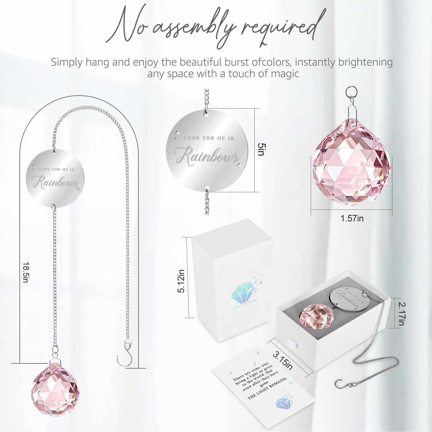 Mooncraftlogy Memorial Gifts for Loss of Loved One, Unique Sympathy Idea, Pink Crystal Ball Grief Suncatcher, Rainbow Bereavement Box for Mom Dad Husband Son Daughter
