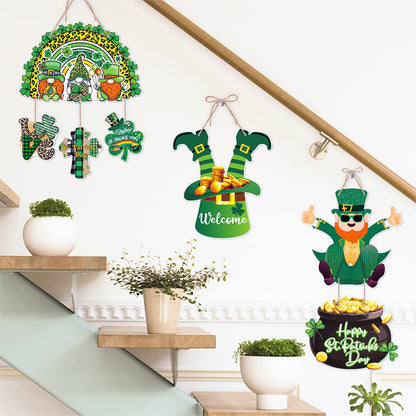 St-Patricks Day Decorations Front-Door Hanger-Decor - 5pcs Green Saint St. Patrick'S Shamrock Hat Party Paper Signs Banner, Irish Home Birthday Anniversary Wall Hanging Garland Lasting Surprise