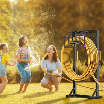 Skycarper Garden Hose Reel Holder Detachable Metal Water Hose Hanger Organizer Heavy Duty Free Standing Hose Stand,Black