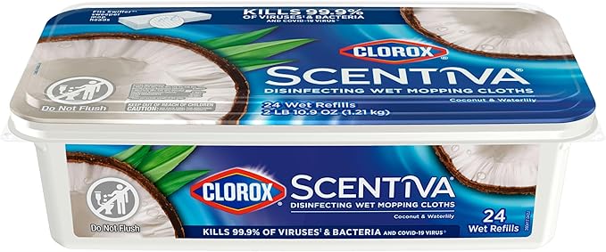 Clorox Scentiva Disinfecting Wet Mop Pad, Disposable Mop Heads, Coconut and