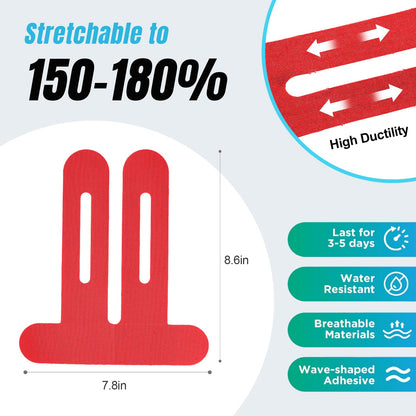 10 PCS Waterproof Kinesiology Tape for Shoulders/Knees,Precut Strips for Knee Pain Relief & Stability Support, Elastic Strong Adhesive Athletic Tape, Latex-Free Hypoallergenic Sports Tape (Red)