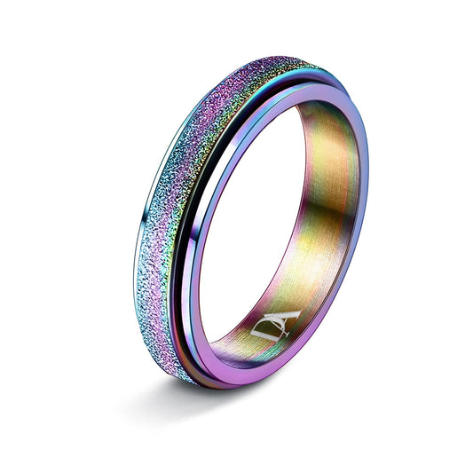 Diamday Fidget Rings for Women Men - 4mm Colorful Spinner Stainless Steel Ring for Anxiety Stress Relief Glitter Sandblast Spinning Figit Anxiety Jewelry for Wedding Promise Size 9