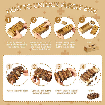 Zhanmai 4 Pieces Wooden Puzzle Boxes Gift Card Wooden Puzzle Boxes Money Case Holders Teaser Mysterious Wood Boxes for Christmas Birthday Gift, 4 Styles(Adorable Style)