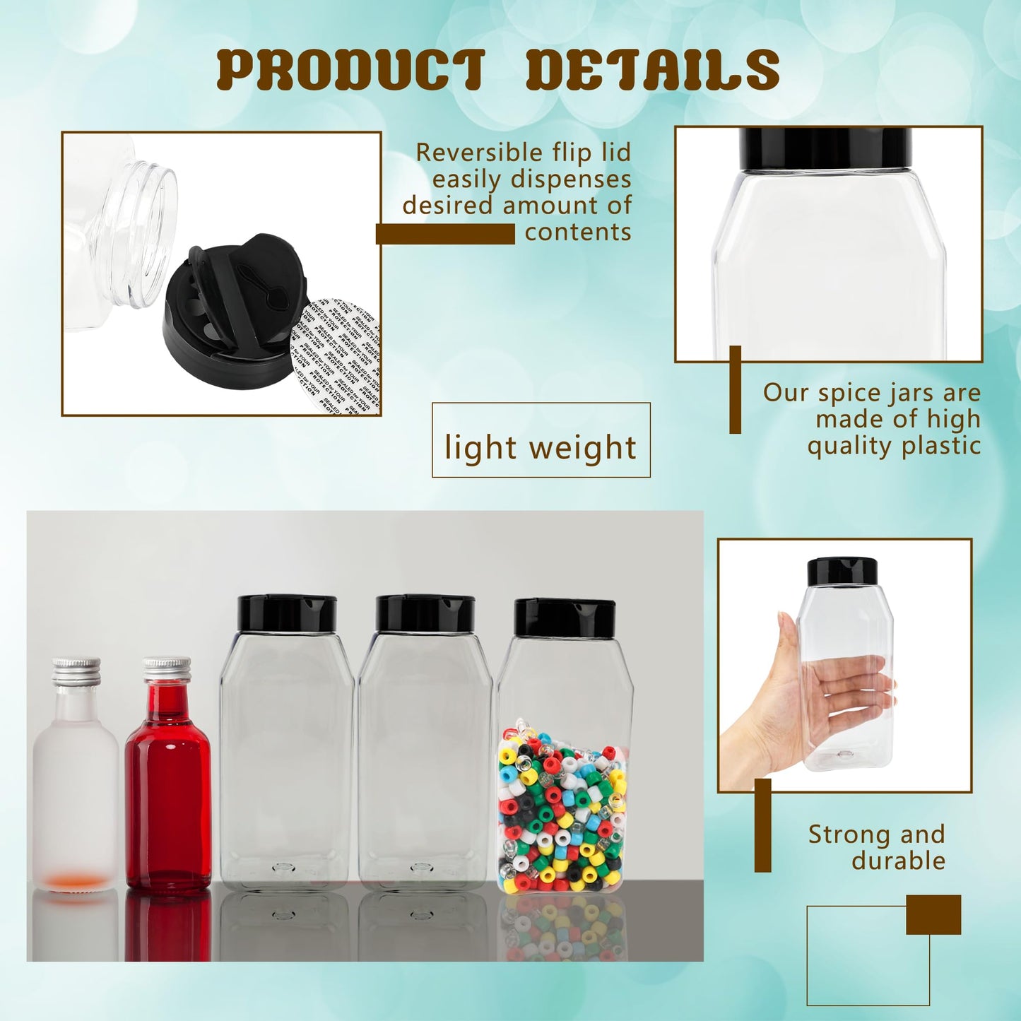 Conagel 32 Pack 16 oz Plastic Spice Jars with Cap Clear Empty Square Spice Bottle with Shaker Lids Large Empty Seasoning Containers for Storing Spice Salt Seasoning