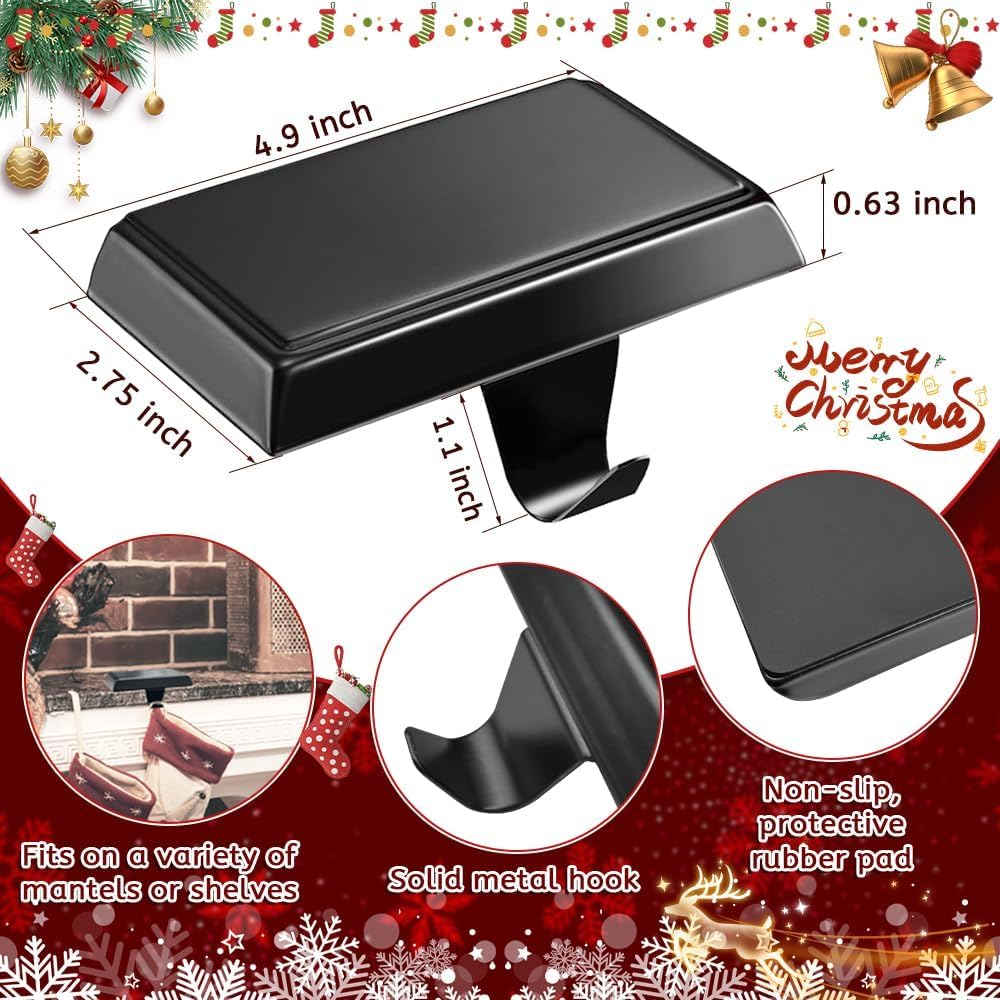 Guojanfon Christmas Stocking Holder Bases - Mantel Stocking Hangers Hanging Hooks for Fireplace Stand Hanger Holder Weighted Hangers for Xmas Holiday Decoration (2 Black, 2)