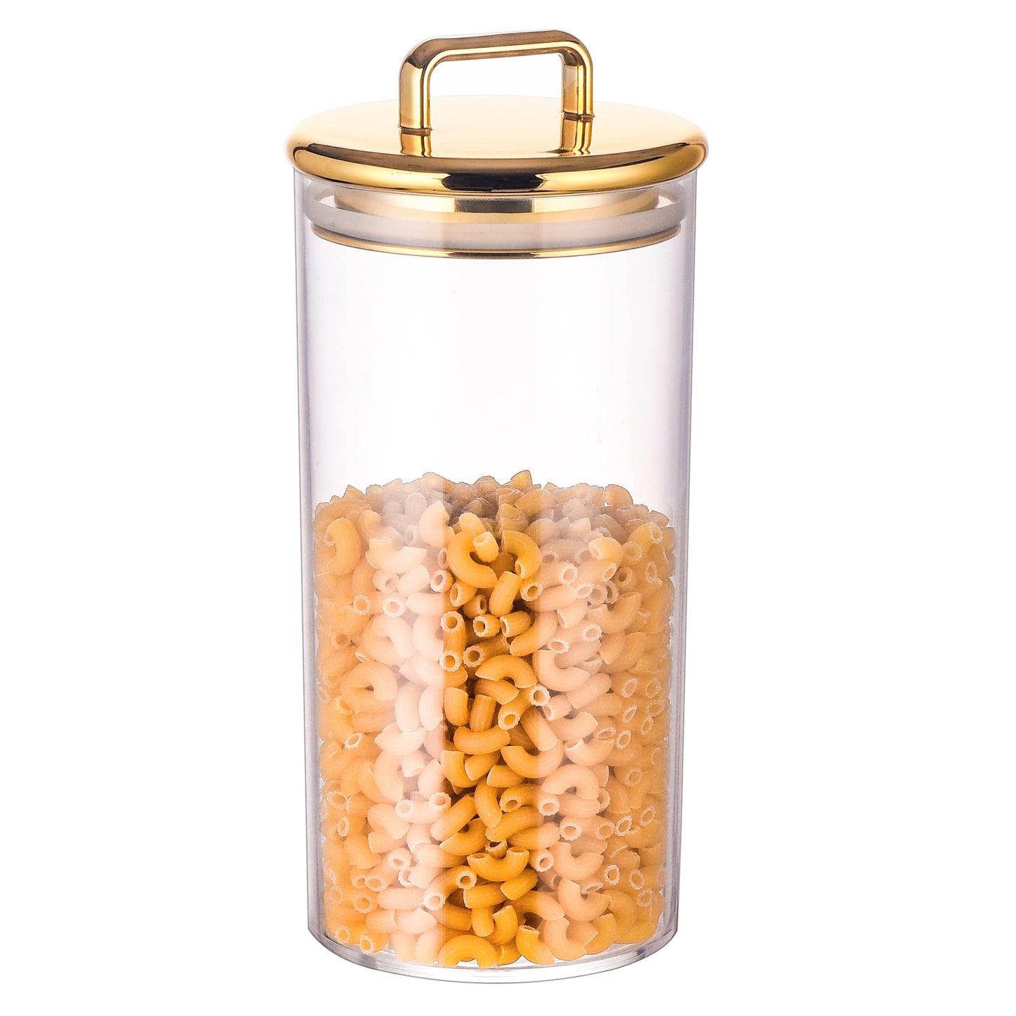 32 oz Large Acrylic Storage Apothecary Jar with Gold Airtight Lid | Bathroom Vanity Organizer Containers | Ideal Decorative Canisters for Shells, Bath Salt, Grains, Cotton Ball, Flossers