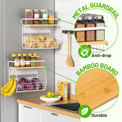 Ofiray-home Magnetic Shelf for Fridge with Wood Lid, Fruit Potato and Onion Storage Bins, Pantry Organizers & Storage, Large Container Magnetic Spice Rack for Refrigerator, Kitchen Counter, Cabinet