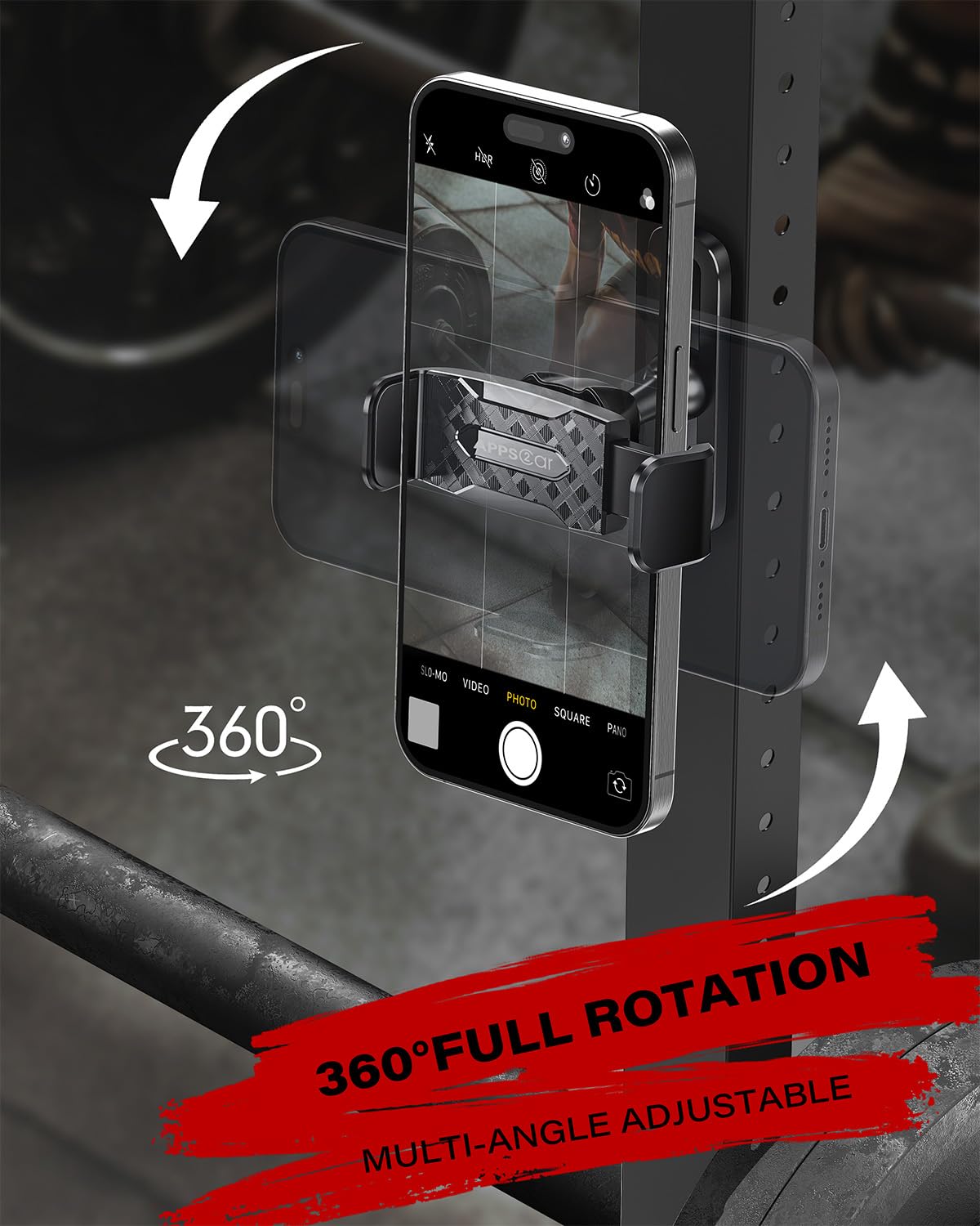 APPS2Car Magnetic Phone Holder for Gym, Alloy Base and Joint for Strong Hold, 360° Adjustable, Compatible with 4.7-6.5 Inch iPhone & Android Phones, Gym Accessories Gift for Men Women