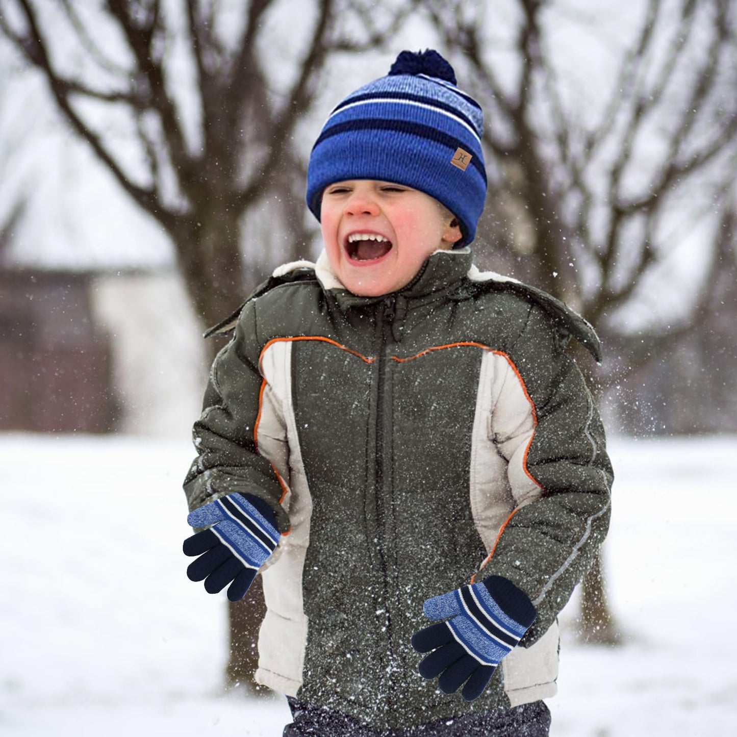 Kids Winter Hat Scarf Gloves Set, Kids Toddler Knit Warm Beanie Hat Scarf Gloves Set with Fleece Lined for 3-8 Year Old