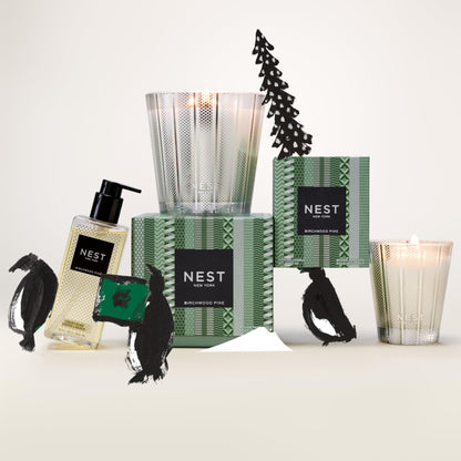 NEST New York Scented 3-Wick Christmas Tree Candle, Birchwood Pine - 21.2 oz - Up to 100-Hour Burn Time - Reusable Glass Vessel