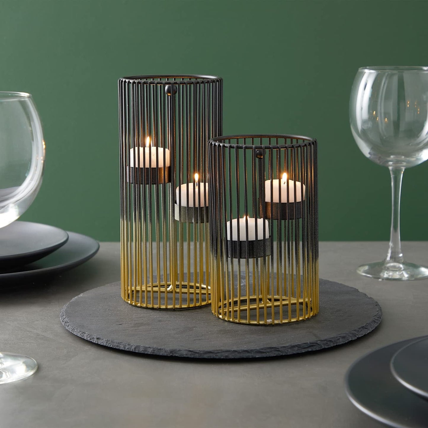 Juvale Metal Geometric Candle Holders - Gold Candle Holder Set - Versatile Table Centerpiece & Coffee Table Decor - for Tealight & Taper Lights - Pack of 2, 4 x 6 in & 4 x 8 in