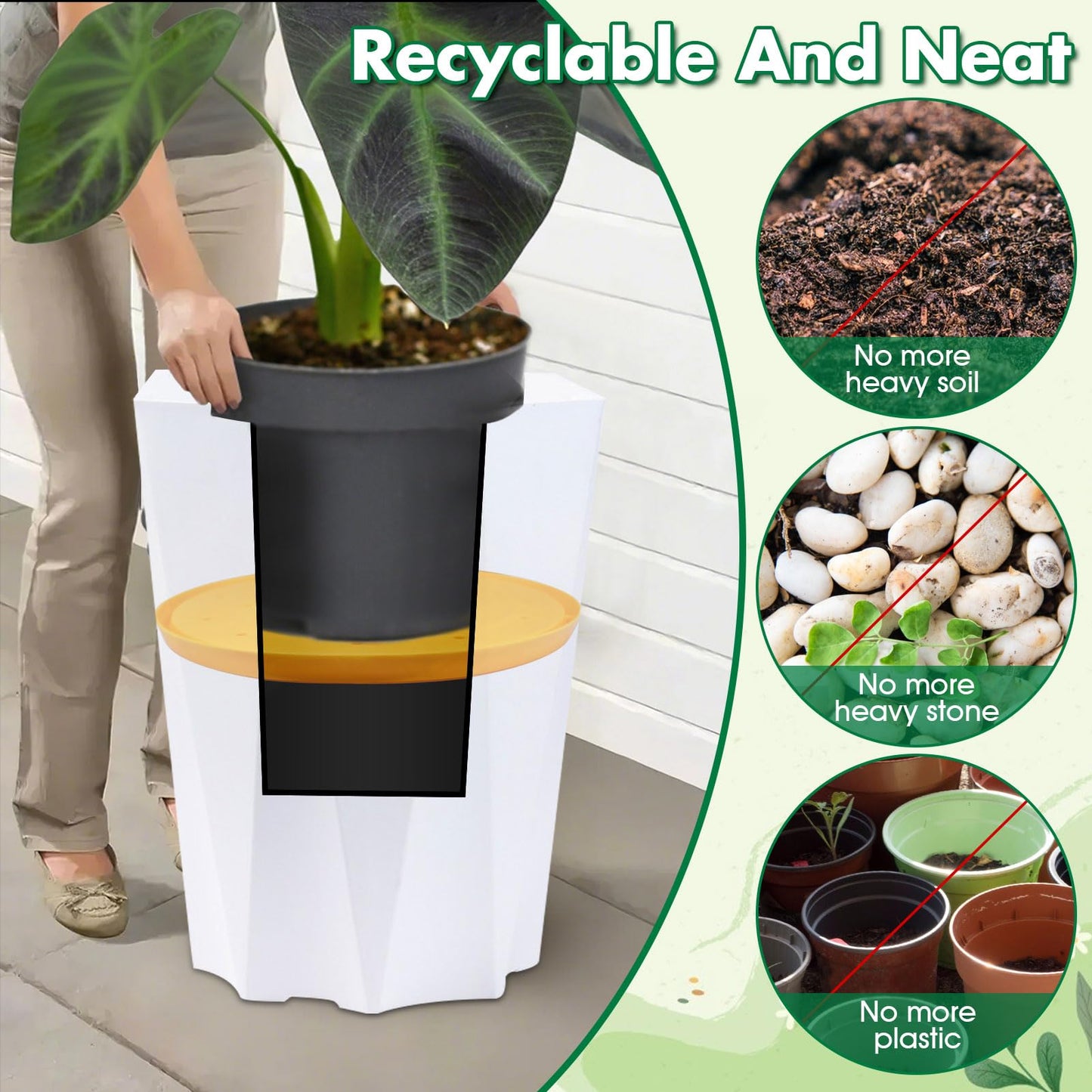 Tryitsbest Round Planter Insert for Large Pots, 11" Tall Flower Pot Fillers for Planters with Drainage Holes for Indoor Outdoor Gardening Plants Container (1 Pack, 11 inch)