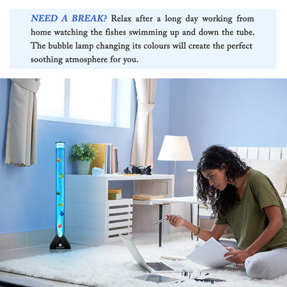 Straame 90cm Colour Changing LED Light Bubble Fish Mood Lamp with Colourful Artificial Tropical Fishes, Sensory Relaxing Atmosphere Mood Light (90 cm, Black)