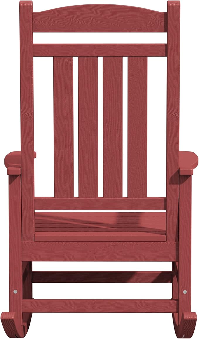 KINGYES Outdoor Rocking Chair Set of 2, High Density Polyethylene Patio Rocking Chairs with 330lbs Support for Adults, Dark Red