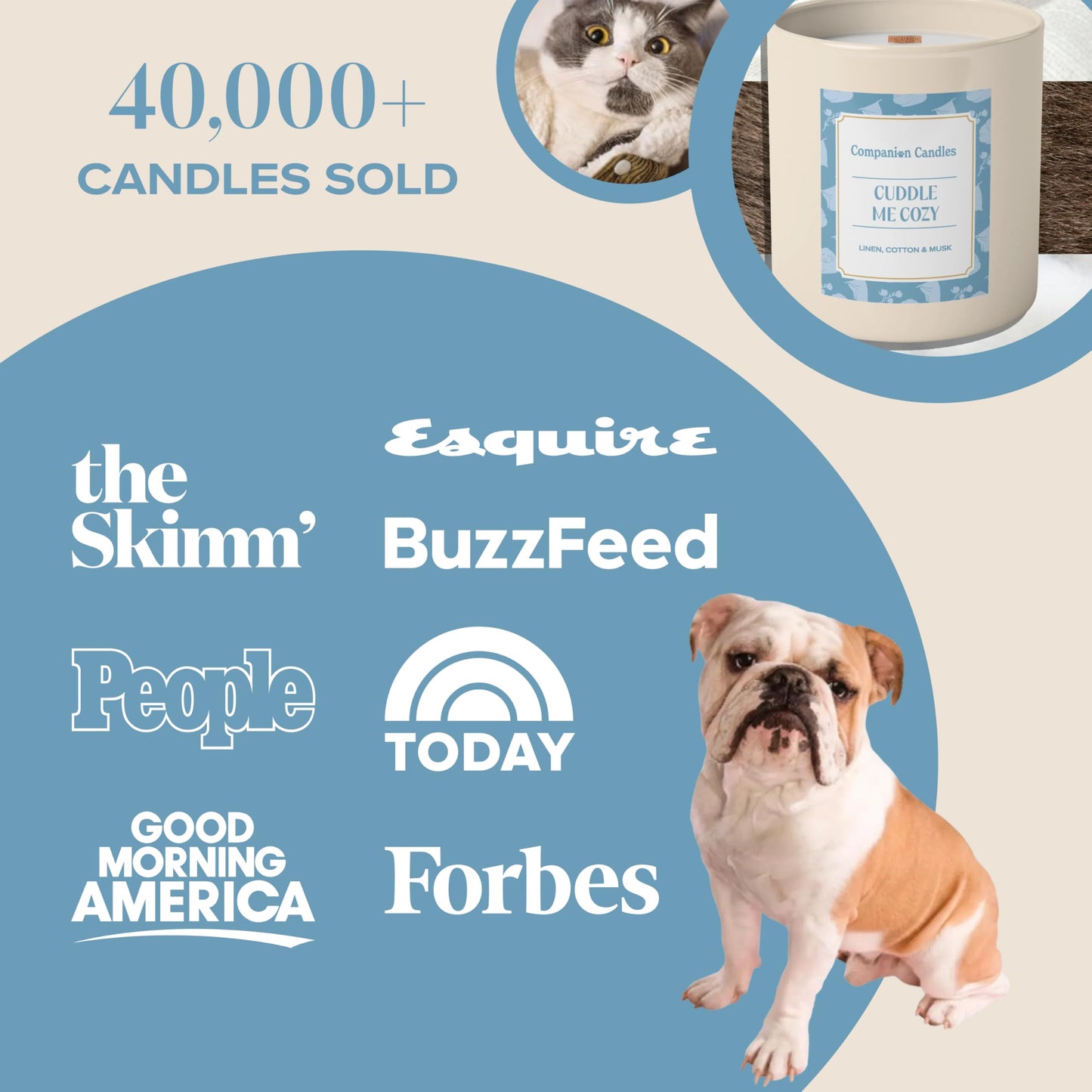 Companion Candles Cuddle Me Cozy Pet-Friendly Scented Candle – Linen, Cotton & Musk Fragrance - Coconut Soy Wax Candle with Wooden Wick, Approx. 50-Hour Burn Time, Made in USA, 11.8 oz