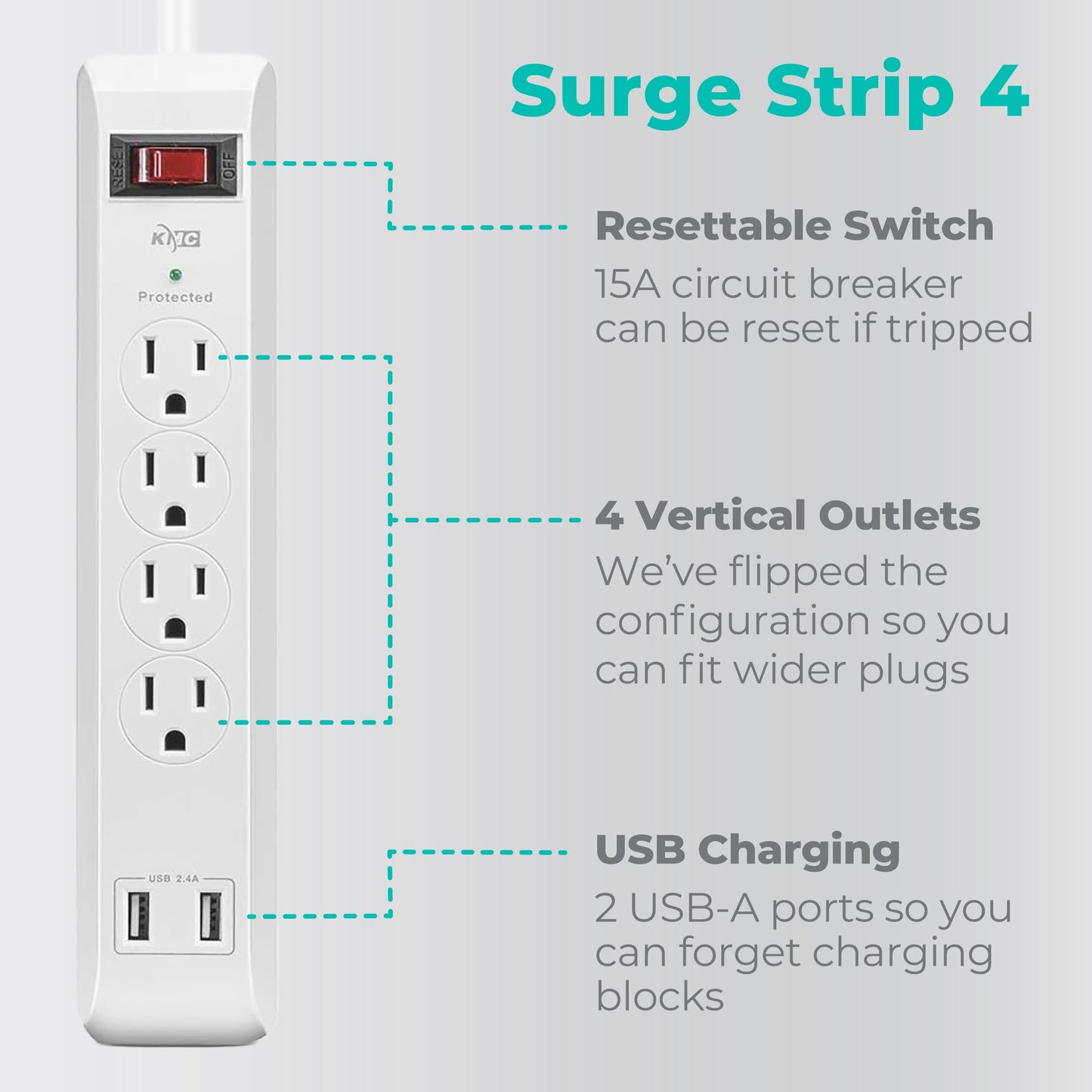 4-Outlet Surge Protector Power Strip (2 Pack)