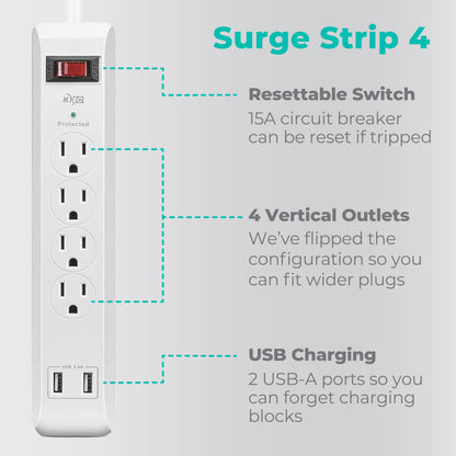 4-Outlet Surge Protector Power Strip (2 Pack)