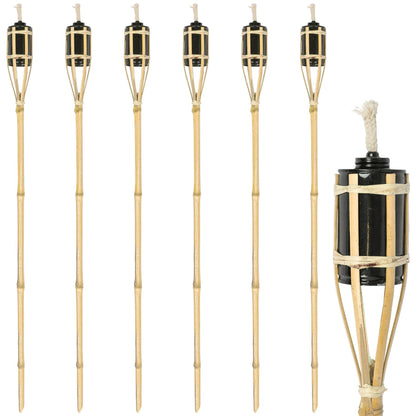 Harbour Housewares 6X Natural 113cm Bamboo Garden Fire Torches - Outdoor Paraffin Lamp Oil Burner Tiki Candle Flame Lantern Stake Light