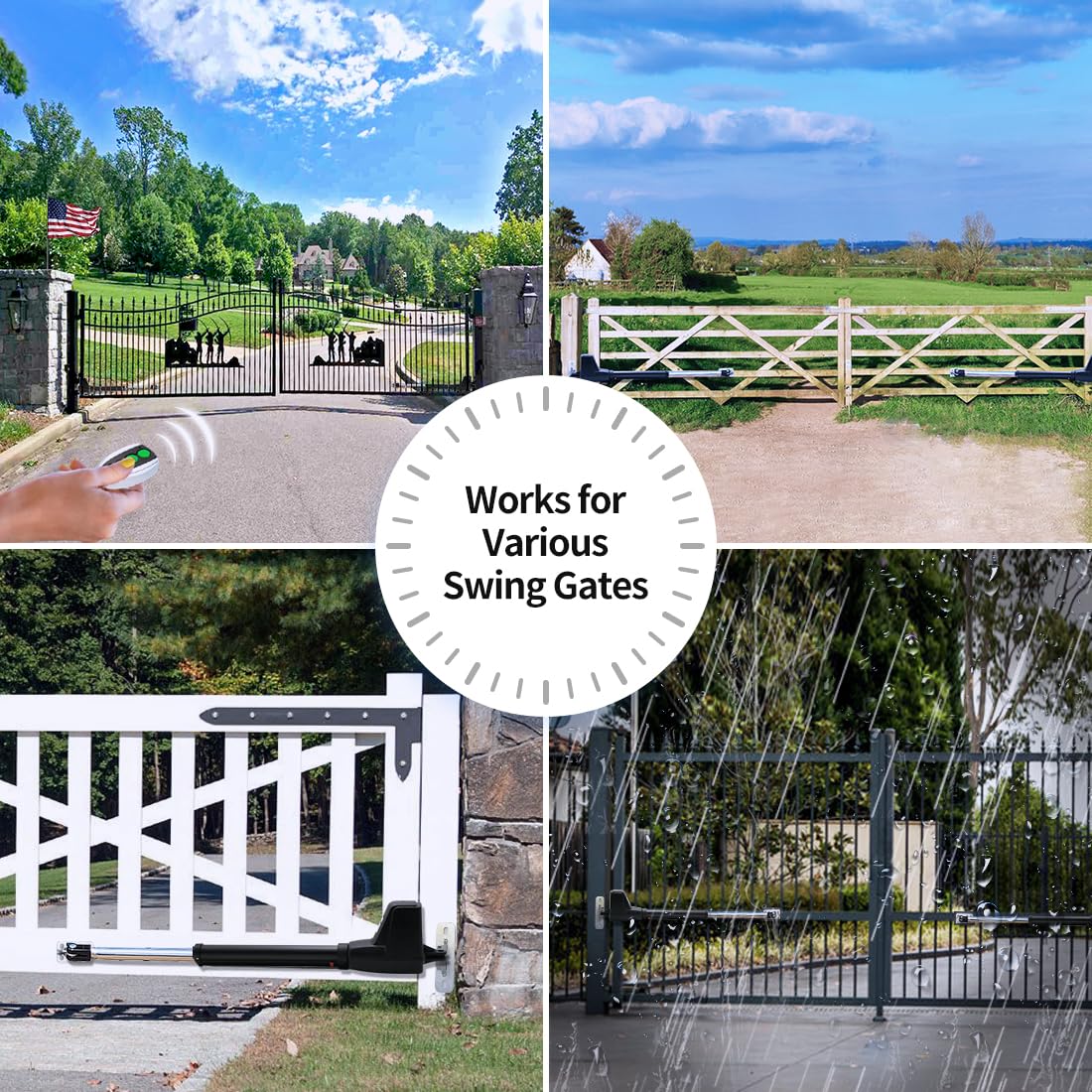 TOPENS AT1202 Automatic Gate Opener for Heavy Duty Dual Swing Gates Up to 18ft per Arm, Dual Swing Gate Operator AC Powered with Remote Control Kit Gate Motor Solar Compatible