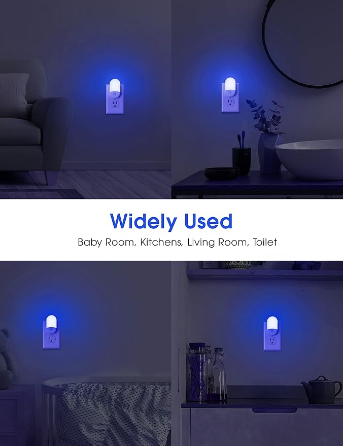 L LOHAS LED Blue Night Light, Night Lights Plug into Wall[2 Pack], 0.6W LED Nightlight, Dusk to Dawn Sensor, 30/60LM Adjustable Brightness, Automatic Night Light for Kid, Bathroom, Nursery, Hallway