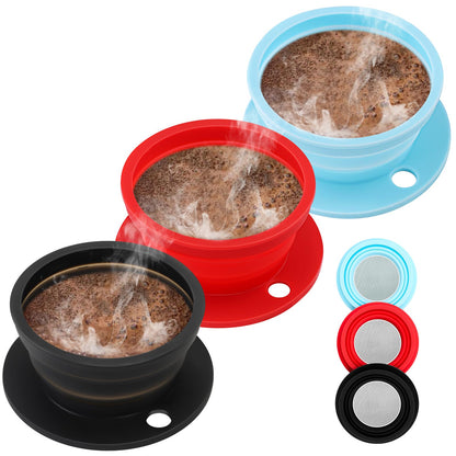 2-Packs Travel Collapsible Paperless Pour Over Coffee Dripper Kit with Stainless Steel Filter, Travel Pour Over Coffee Maker Camping, Silicone Coffee Strainer Pour Over Single Cup (Brown+Black)