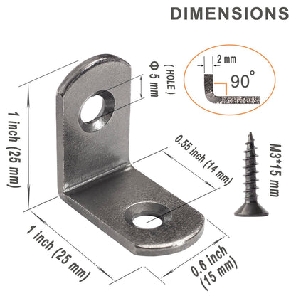 SDTWZW L Bracket 1" Corner Brace 90 Degree Right Angle Metal Support Fastener for Wood Shelves Furniture Desk Cabinet Chair Drawer, Pack of 16, Black Tone Gun Metal