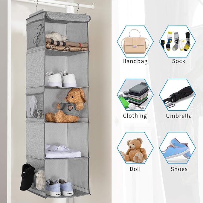 5 Shelves Hanging Closet Organizer, 2 Pack Hanging Storage