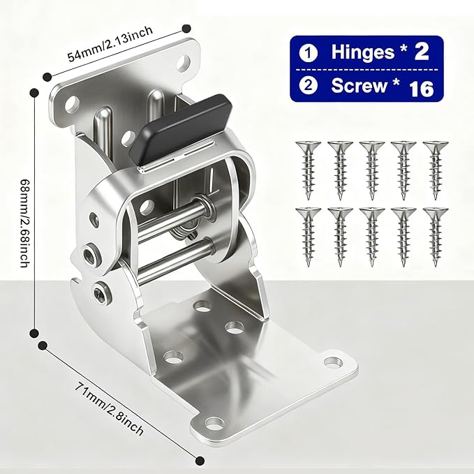 4 Pack Folding Brackets 0°-90°-180°, Heavy-Duty Self-Lock Hinge
