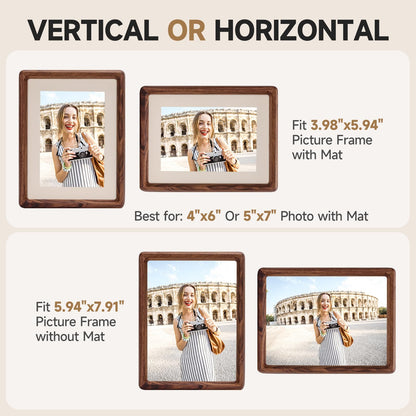 3Liangthings Solid Walnut Picture Frame 4x6 5x7, Solid Wood Tabletop Photo Frame with Decorative Joinery Corners, Horizontal or Vertical Display (Walnut, For 4x6 / 5x7 Photo)