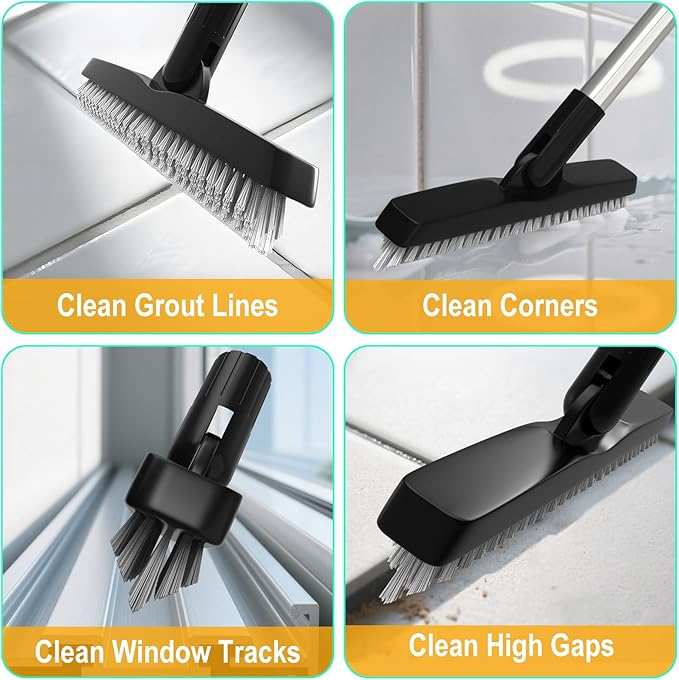 ITTAHO 2 Pack Grout Brush with Long Handle, Swivel Cleaning Grout Line Scrubber