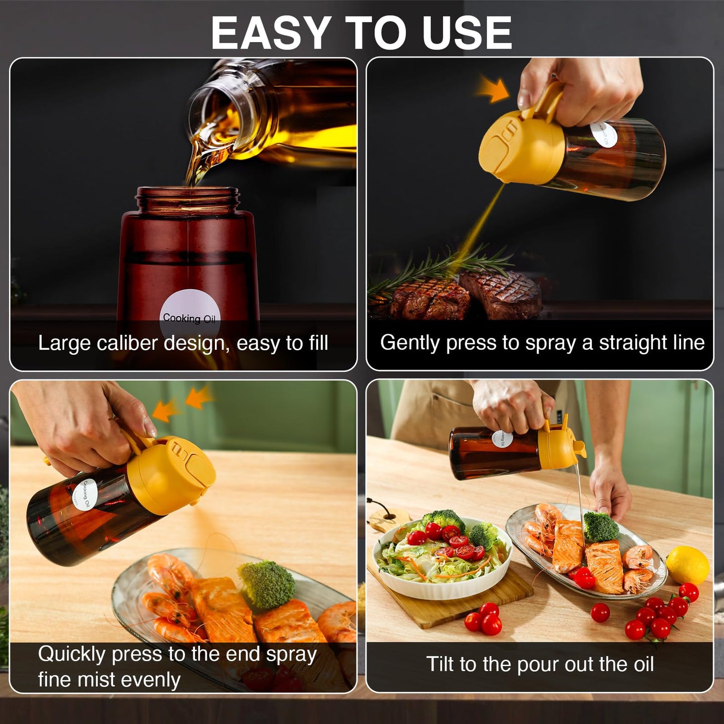 Oil Sprayer for Cooking, 2 In 1 Oil Dispenser and Oil Sprayer (Black+Dark Brown)