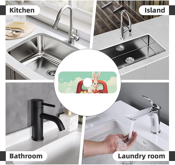 Kitchen Sink Splash Guard Faucet Mat Easter Bunny Rabbits 15"x5.5", Diatom Mat