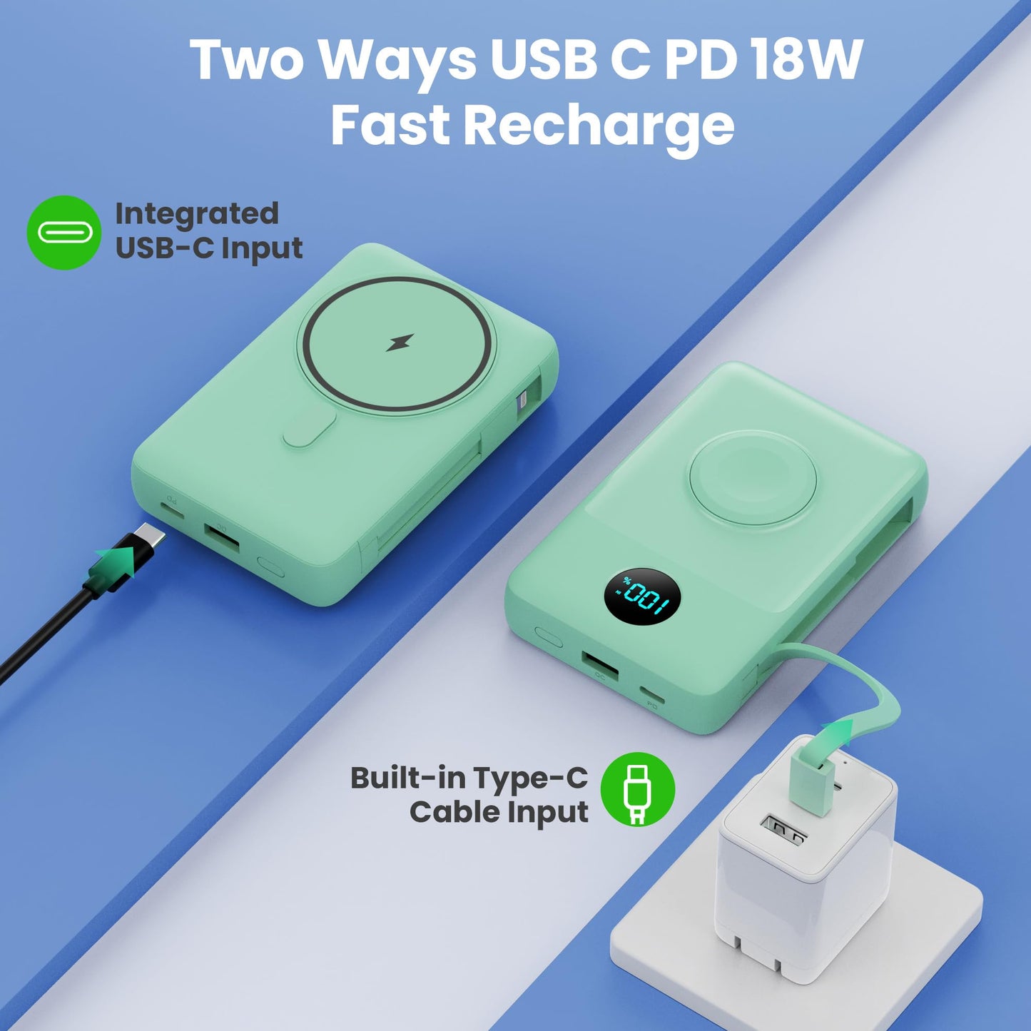 Magnetic Portable Charger for iPhone with Built-in Cables, 6-in-1 10800mAh Power Bank with iWatch Charger & LCD Display,25W PD Fast Charging Battery Pack for Magsafe,iPhone 16/15/14/13/12,Apple Watch