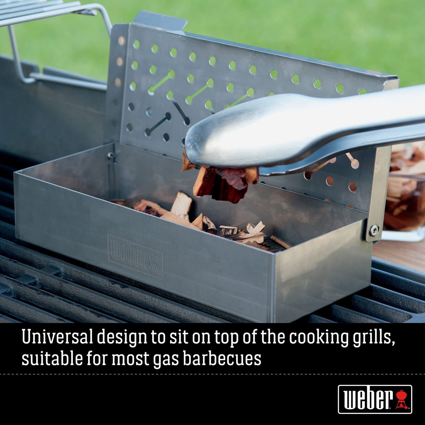 Weber Smoker Box (24 x 12 x 5cm), made of durable stainless steel, with ventilation slots, easy filling of smoker chips, perfectly suitable for gas grills, smoking - Silver (7576)