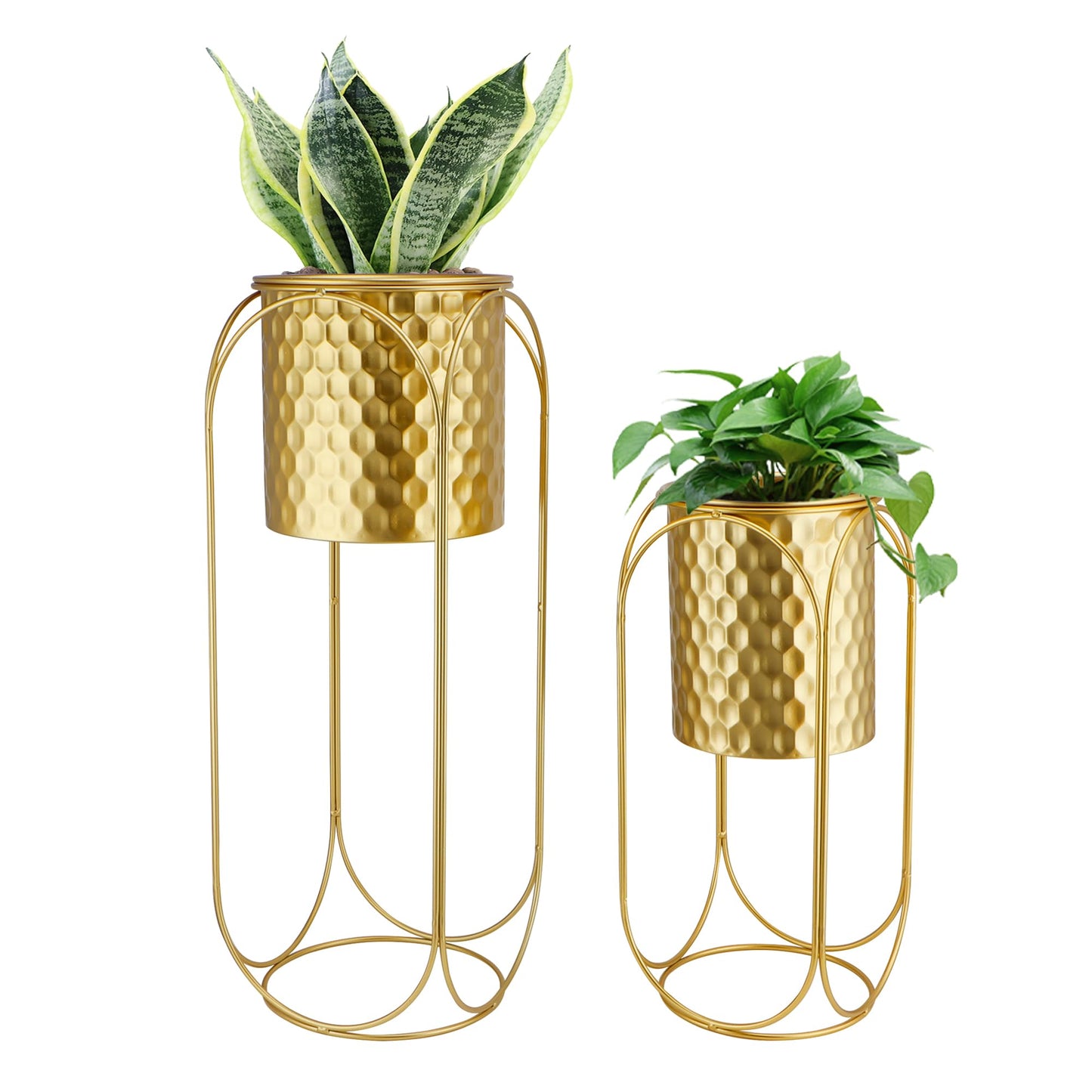 TRIROCKS Set of 2 Planters with Stand Large Gold Planter for Indoor Plants 26 &18" H Morden Plant Pot for Living Room Corner Kitchen Office Garden Balcony Patio Decor(Gold)