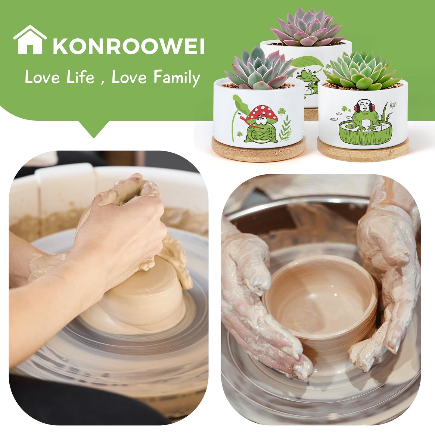 KONROOWEI 3 Pcs Frog Plant Pots,Funny Frog Planter Gifts for Women,for Indoor Plants Garden Planters Succulent Pots, with Drainage Holes and Saucer(No Plants)